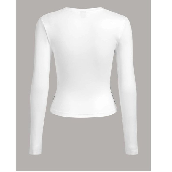 SHEIN Monochrome Graphic Long Sleeve Crop Top - Picture 2 of 6